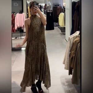 Zara Leopard Print Halter Neck Dress